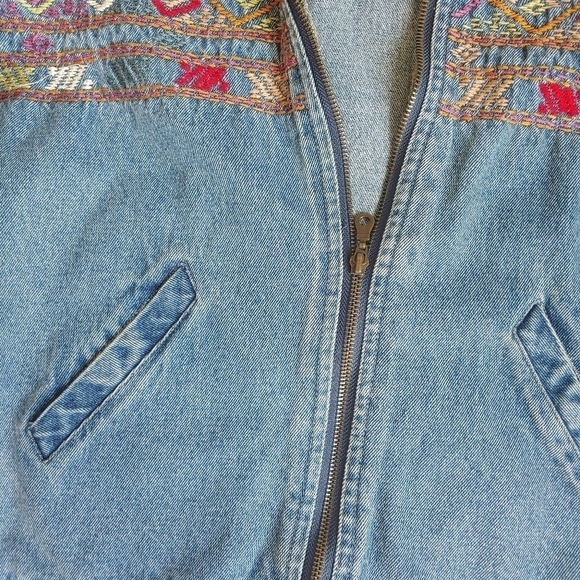 Vintage 90s y2k embroidered denim zip up denim jacket size 2x - Picture 6 of 7